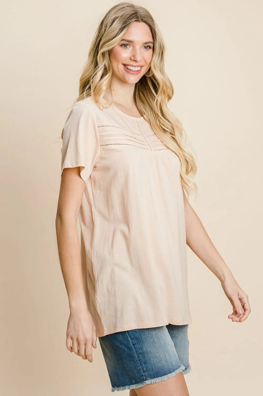 Cotton Bleu by Nu Label Eyelet Round Neck Short Sleeve T-Shirt 40be0dc3-2b9a-44bd-ab76-53c9a3e28c58-Max