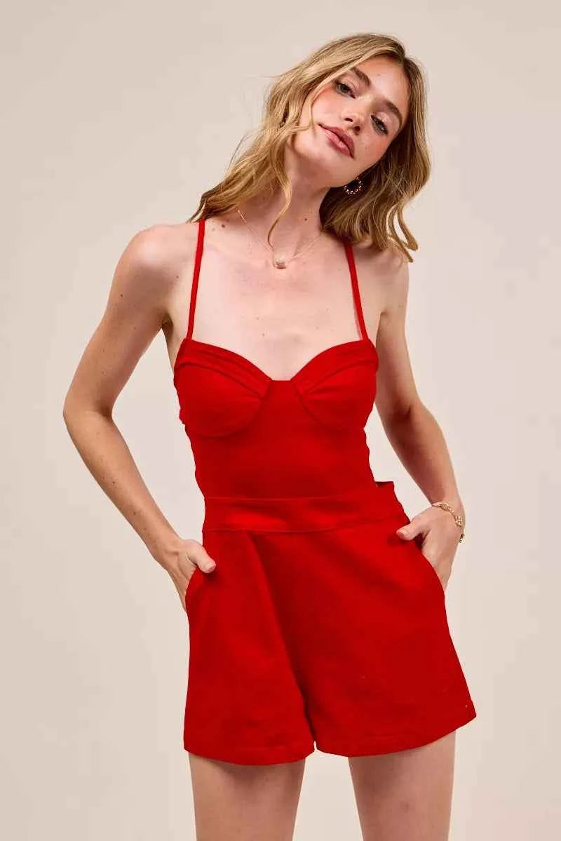 SO ME Fitted Open Back Game Day Romper with Lace Up Deta 40c01042956b4620a5be210e81c96ae4-Max-Origin