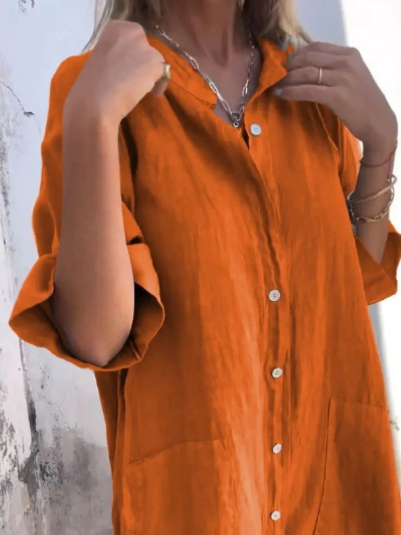Full Size Casual Linen Button-Down Shirt Dress Plus Size Orange Red 40d286f8-2176-40e1-98a1-c88d7f2696a8-Max-Origin