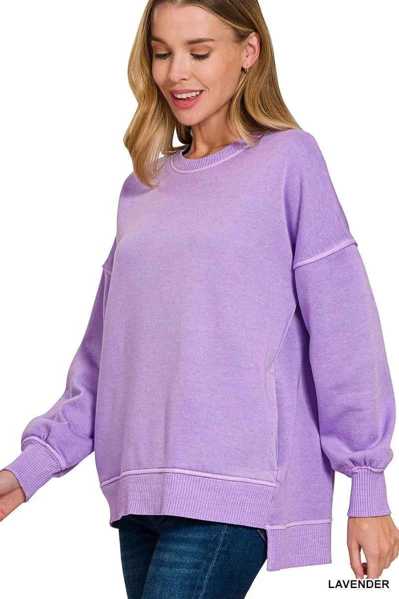 Zenana Pigment Dye Fleece Hi-low Hem Sweatshirt With Pocket LAVENDER 40d9d006d3bc4df08579f02e1a174bc1-Max-Origin