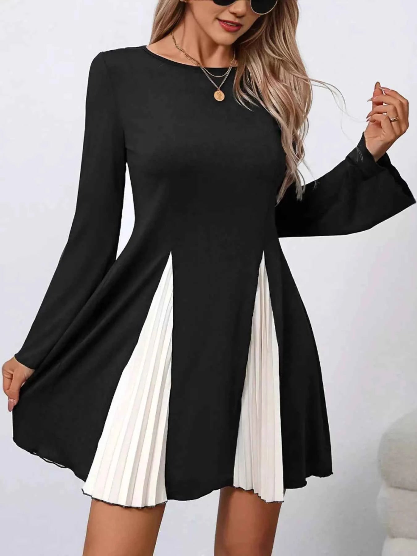Pleated Flare Sleeve Mini Dress 40dd25aefe2641c8b1534c9fd0cbe80a-Max-Origin