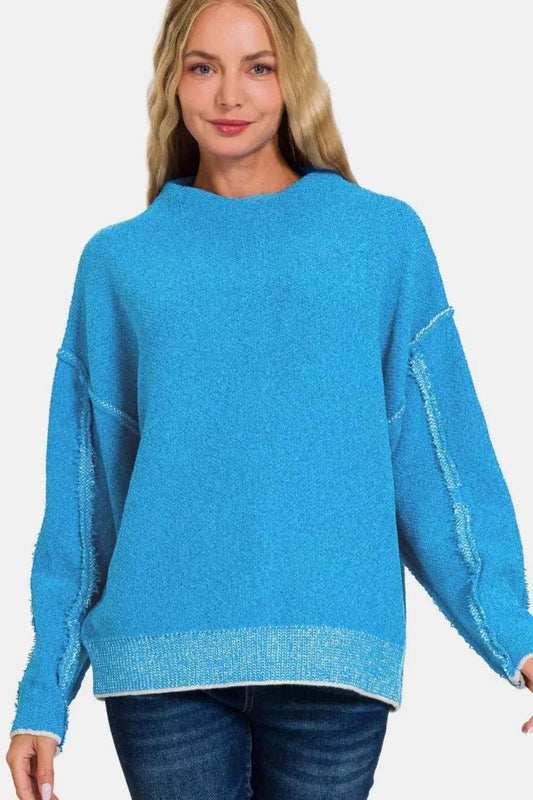 Exposed Seam Mock Neck Long Sleeve Sweater 40df7982-a4e8-483e-878f-29f863166125-Max