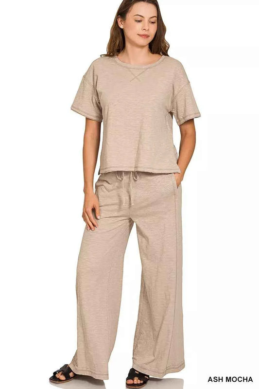 Zenana Cotton Slub Short Sleeve Tee and Pants Set ASH MOCHA 40e2ddc1e8544e20bcb6a6f374f9c840-Max-Origin