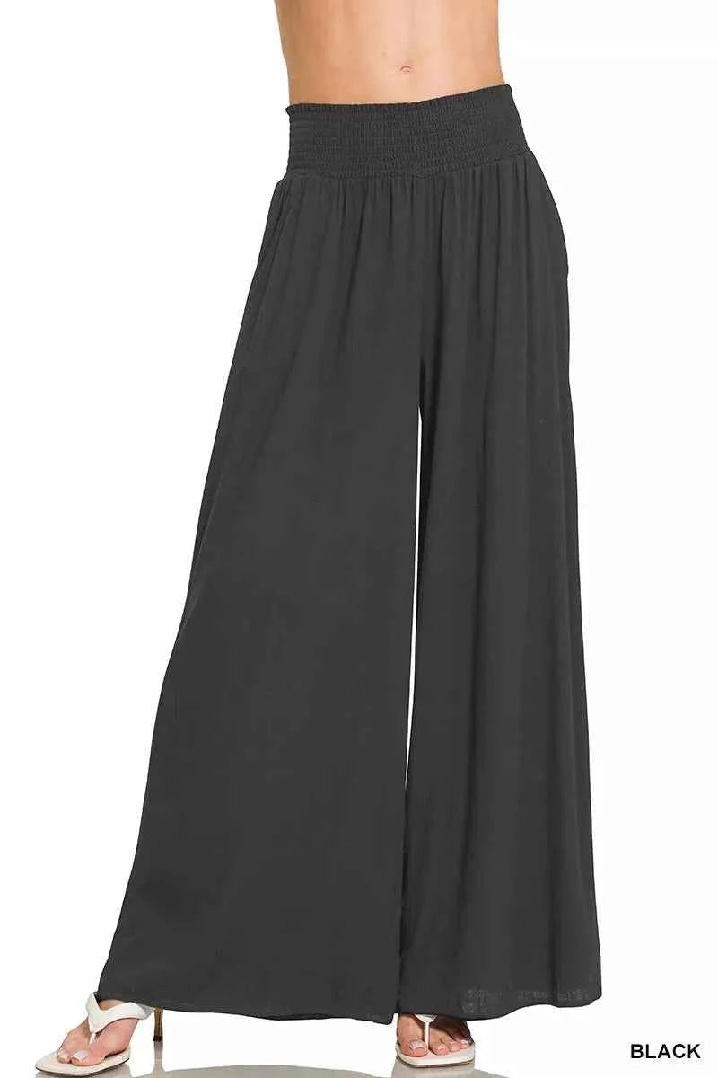Zenana Smocked Waistband Wide Leg Lounge Pants BLACK 40e5739d849d4e2f8f3330770a7b0795-Max-Origin