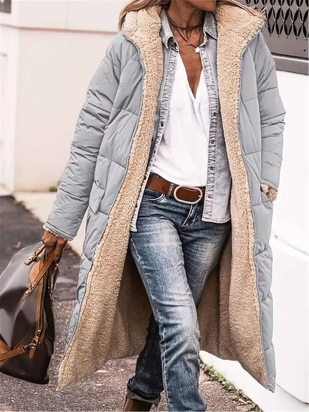 Full Size Zip Up Sherpa Hooded Coat Light Gray 40e92ef5-c032-4354-9375-c25e241eea65-Max