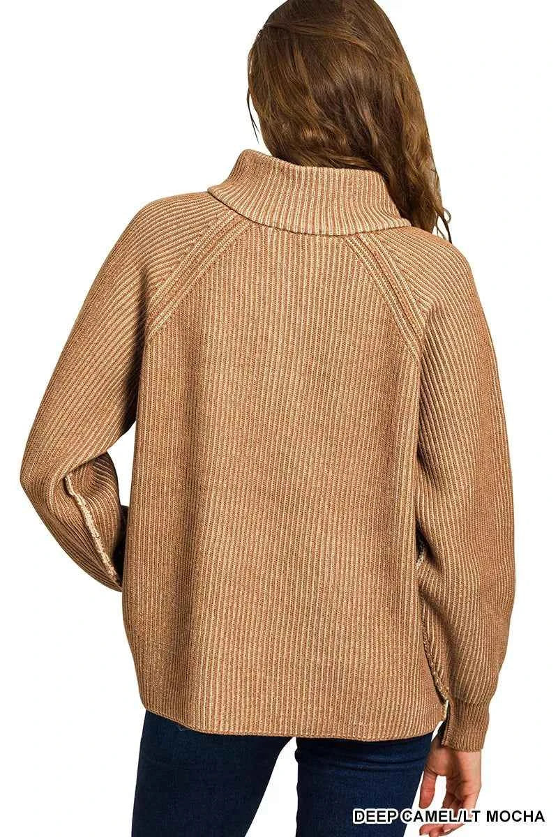 Zenana Ribbed Two Tone Half Zip Sweater 40ff1782b3524fd89fd4d45bd9c2000b-Max-Origin