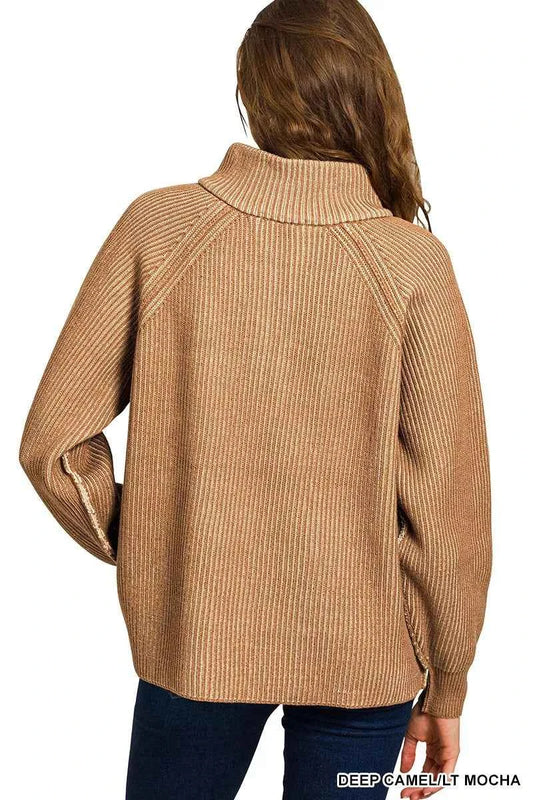 Ribbed Two Tone Half Zip Sweater 40ff1782b3524fd89fd4d45bd9c2000b-Max-Origin