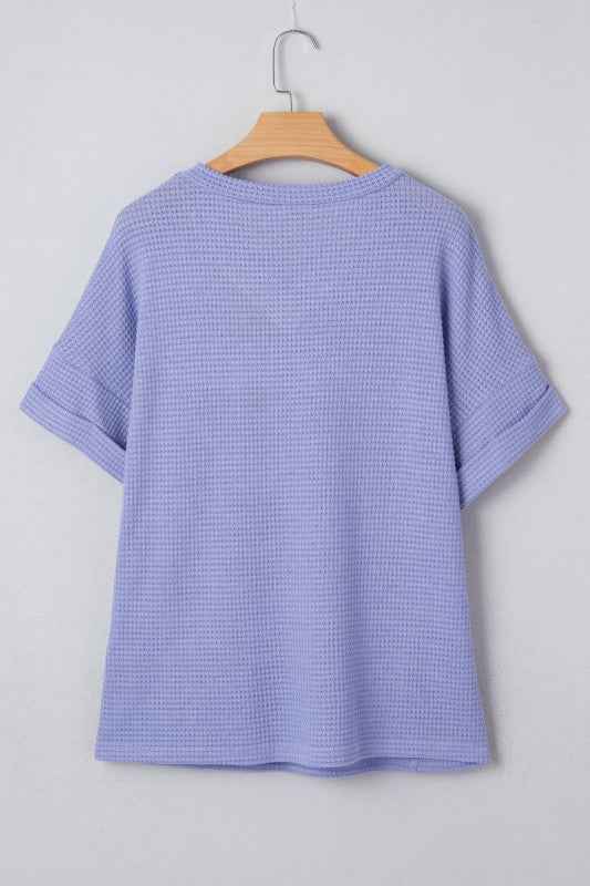 Solid Waffle Knit V-Neck Short Sleeve Top 41061dcc-81d2-4dcf-bad4-dfe3afce8ab8