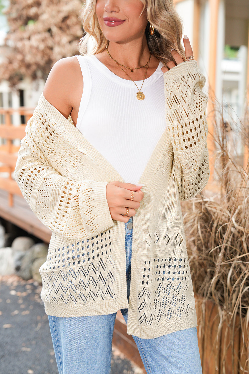 Smoke Gray Solid Color Hollow Knit Cardigan 4106e60e46926489