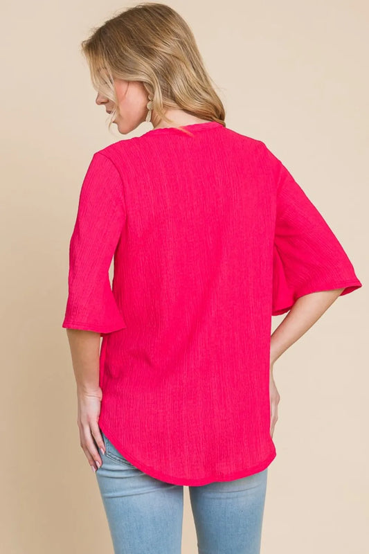 BOMBOM Texture Decorative Button V-Neck Top 410c7ef3-2026-44f1-919d-6ced295015ce-Max