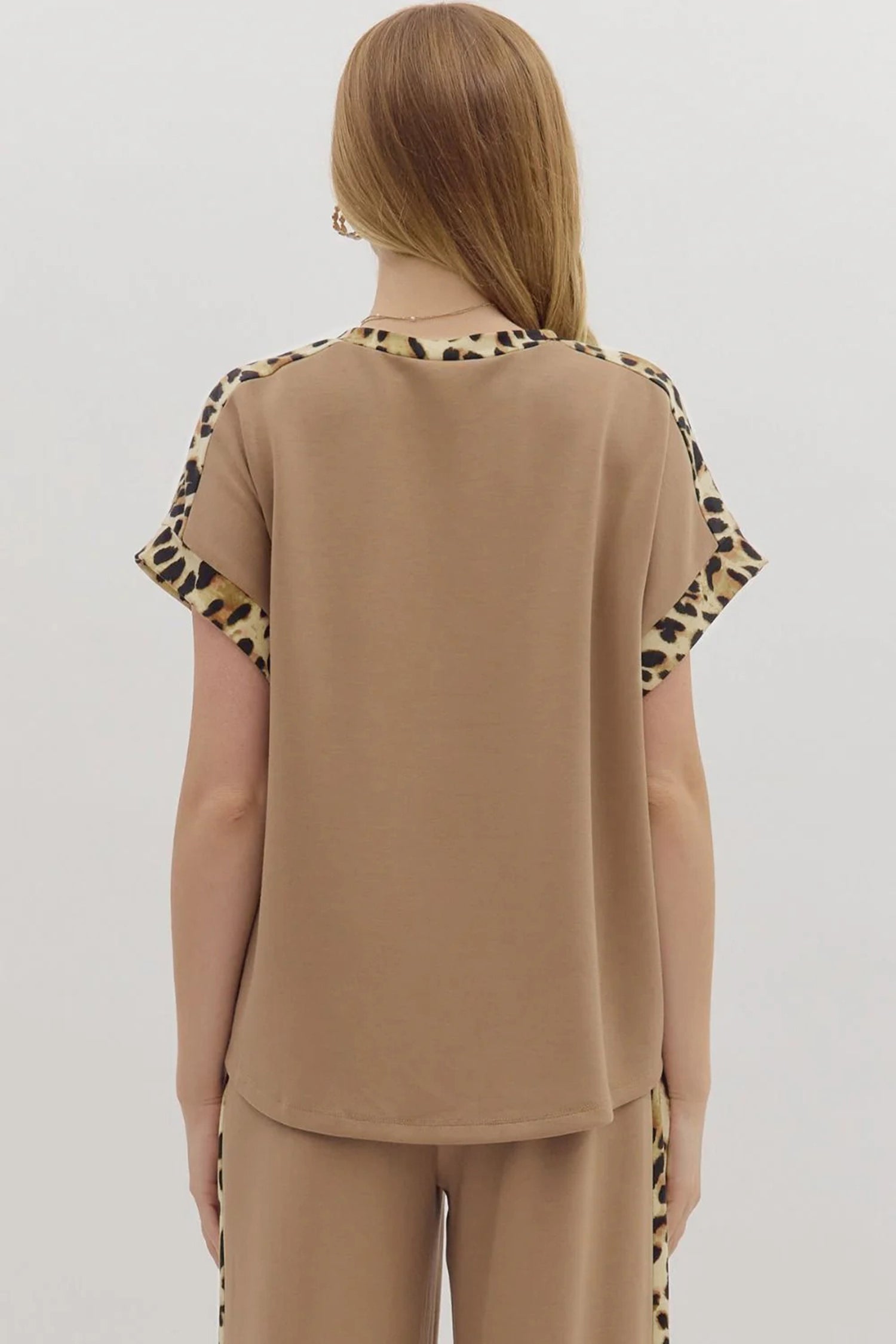 Sea Green Leopard Trim Round Neck Loose T Shirt 410d9beaf31ca427