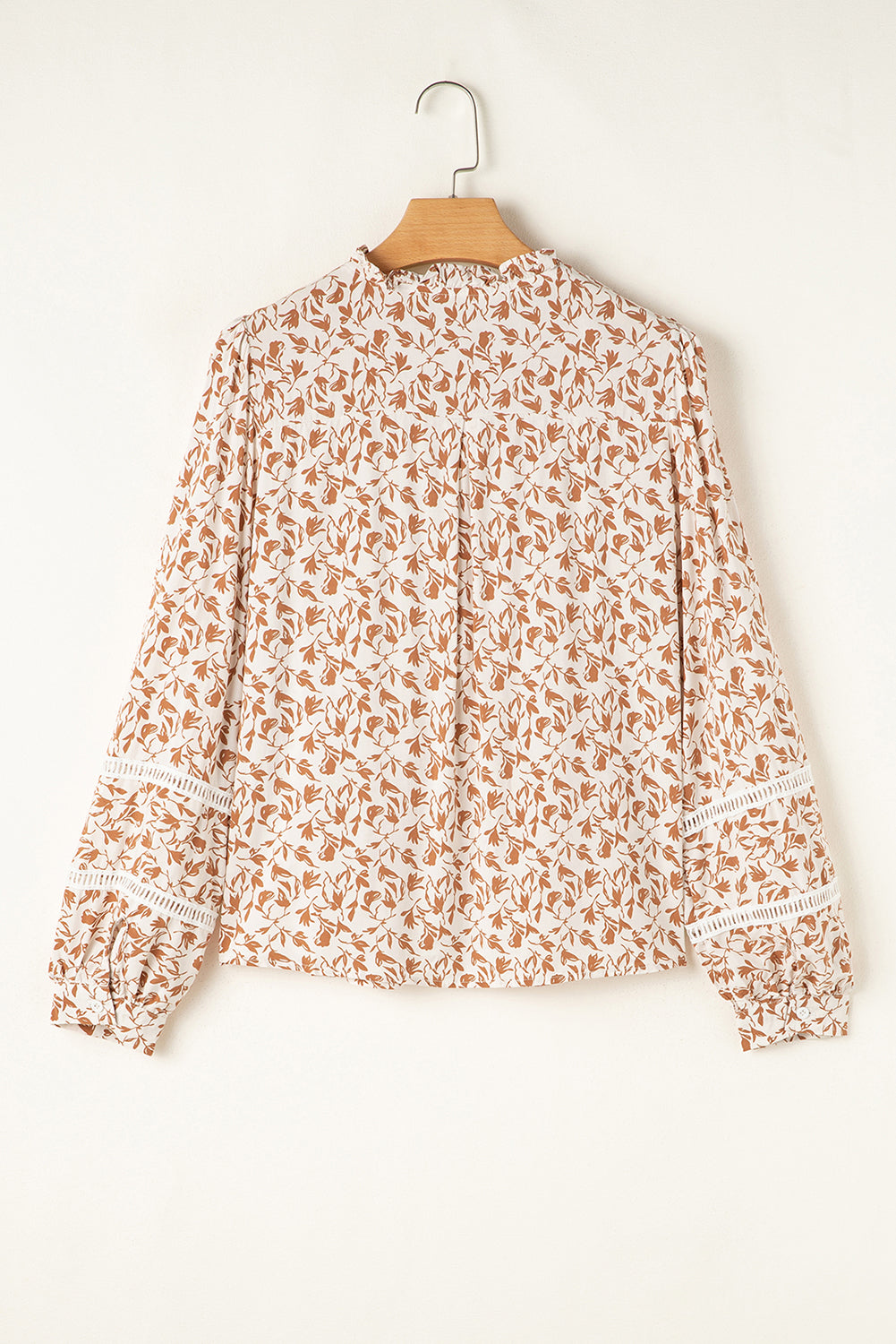 Blue Floral Print Lace Detail Puff Sleeve Shirt 411734d3a7616769