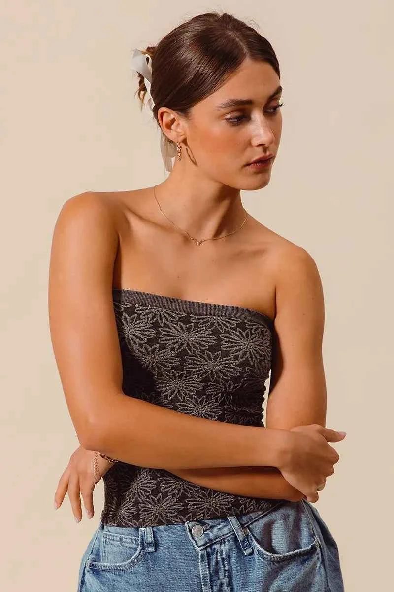 SO ME Jacquard Floral Two Tone Seamless Tube Top 4119c0ee775d4780b33af5b426f4917b-Max-Origin
