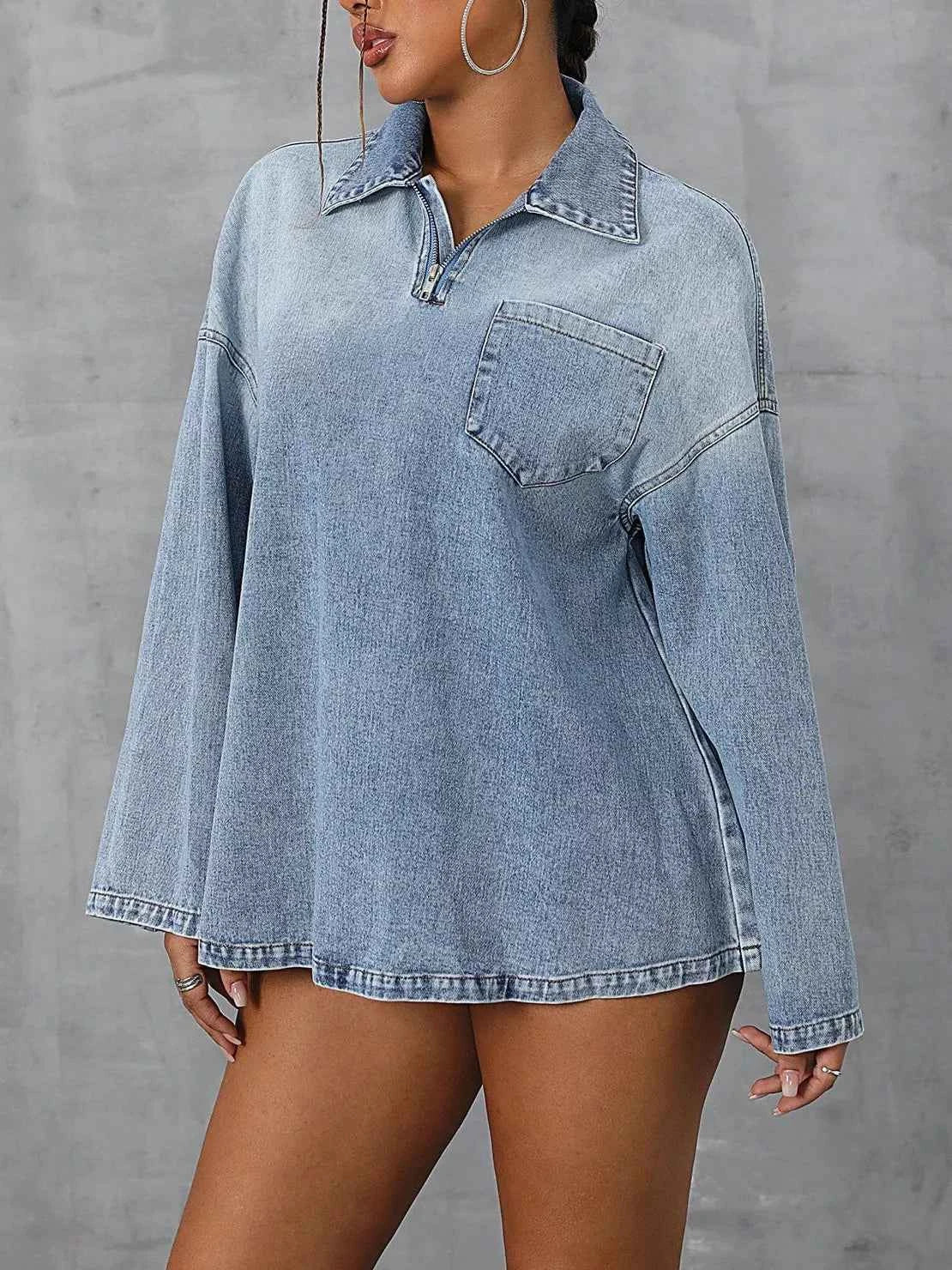 Collared Neck Drop Shoulder Denim Top 411b537f-4eac-4083-a6ca-4237ed51eb4b-Max-Origin