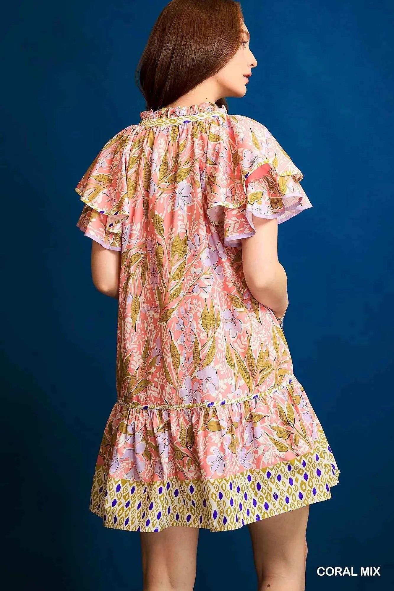 Floral Ruffle-Sleeve Tunic Dress 41398396-fae6-49df-a2d4-d2e485aebaed-Max-Origin