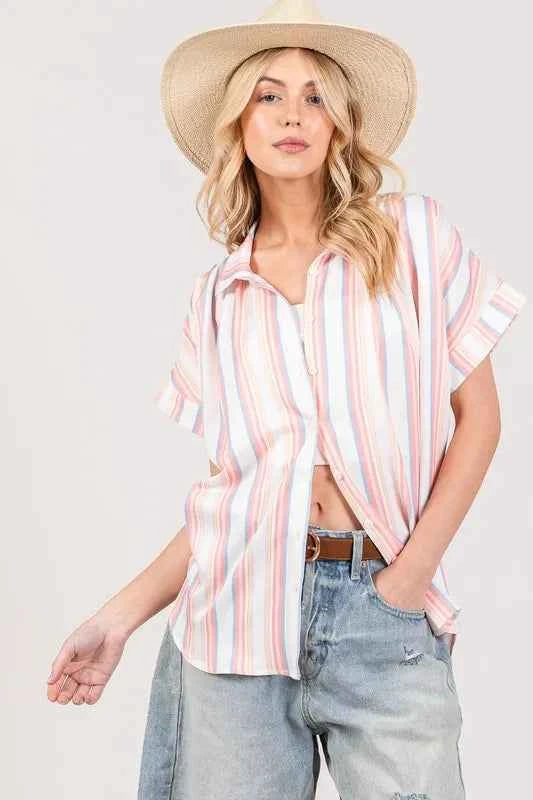SAGE+FIG Full Size Multi Stripe Button Down Short Sleeve Shirt Plus Size PINK 413d437b0793476b956e548ca5a12dbc-Max-Origin