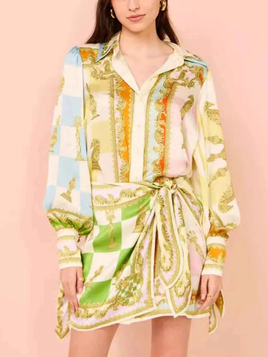 Printed Lantern Sleeve Shirt Dress 4152e50a-8511-4d71-8123-083c519655a6-Max-Origin