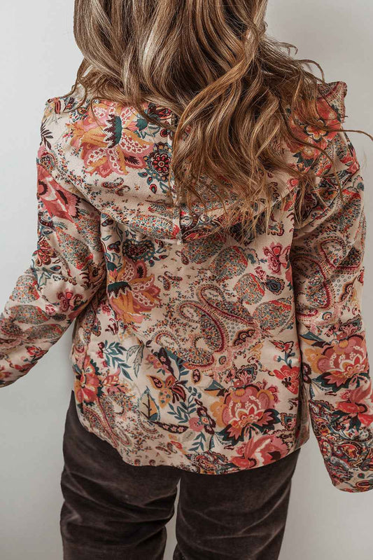 Beige Vintage Paisley Floral Printed Sherpa Lined Hooded Jacket 41530fe727be0e2e