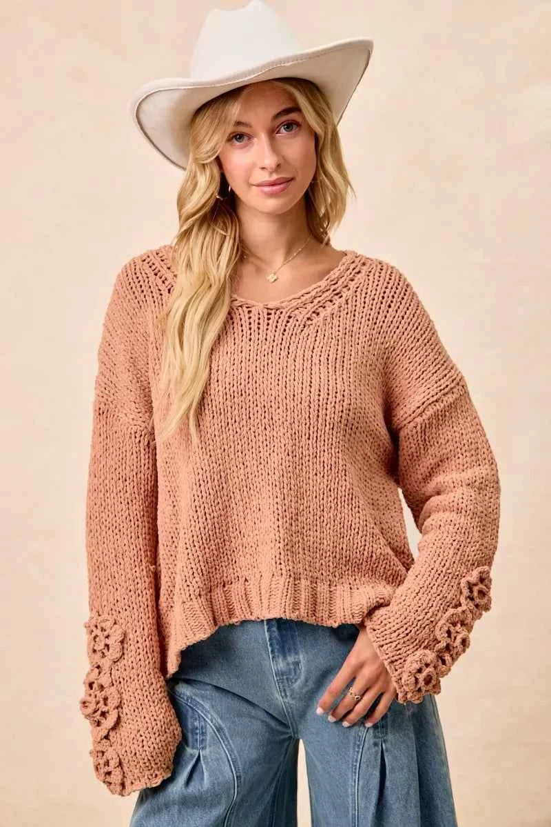 BiBi Chunky Knit Sweater with Flower Detail Sleeves 415ca54e765d42e4b970af54be197323-Max-Origin