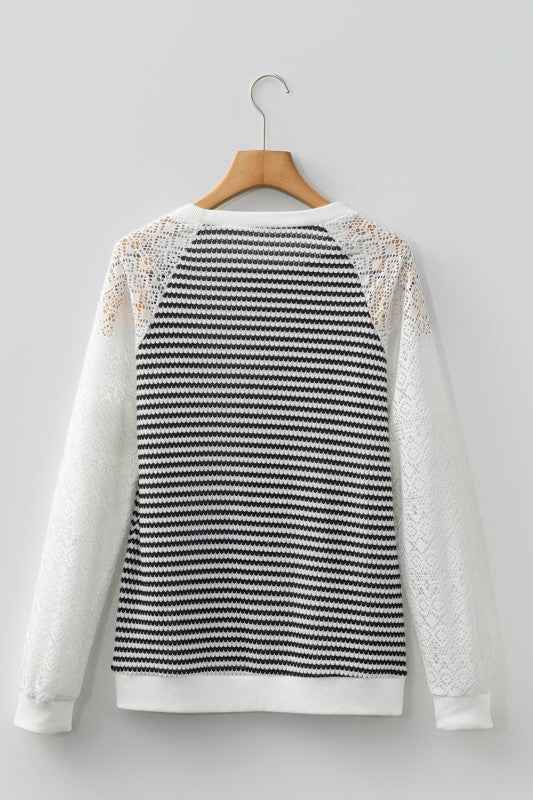Stripe Textured Knit Lace Patchwork Long Sleeve To 416468fe-3859-4c28-84dd-a063d453534c