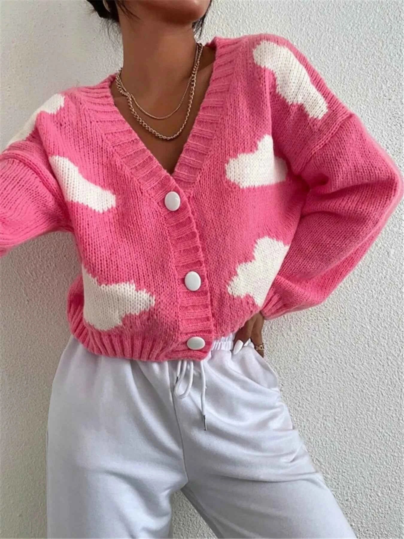 Contrast Cloud Pattern Cropped Button-Up Cardigan 4166d959f3d34487b3c70045a02c22a0-Max-Origin