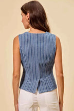 SO ME Stripe Slim Fit Button Front Denim Vest Top 416a7c883a2b42469528f3fe8c5a6ef8-Max-Origin