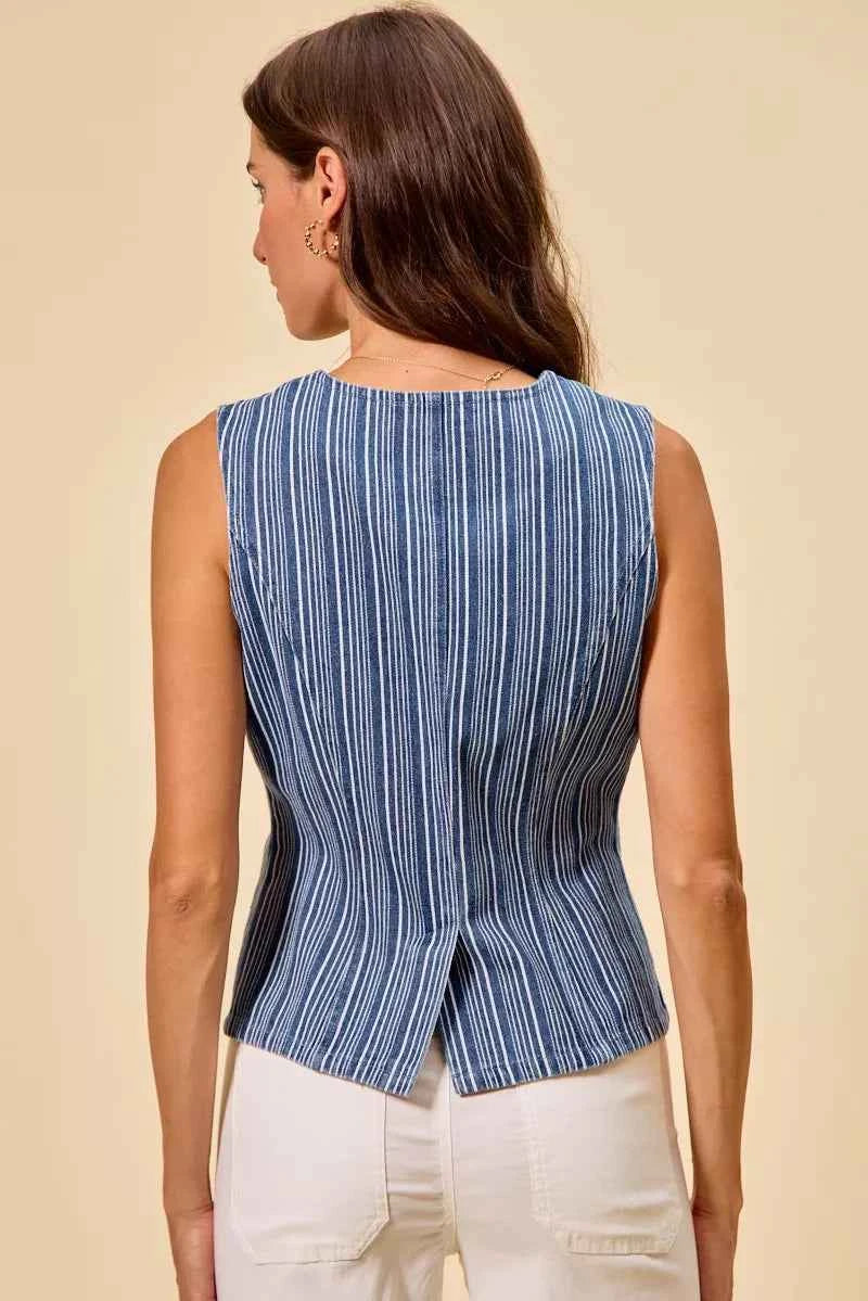 SO ME Stripe Slim Fit Button Front Denim Vest Top 416a7c883a2b42469528f3fe8c5a6ef8-Max-Origin