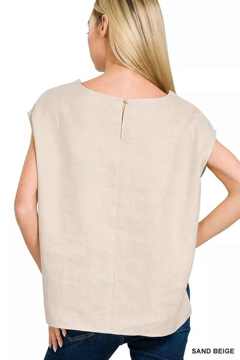 Zenana Linen Round Neck Cap Sleeve Top 416ab421a968434d98490804b900e88b-Max-Origin