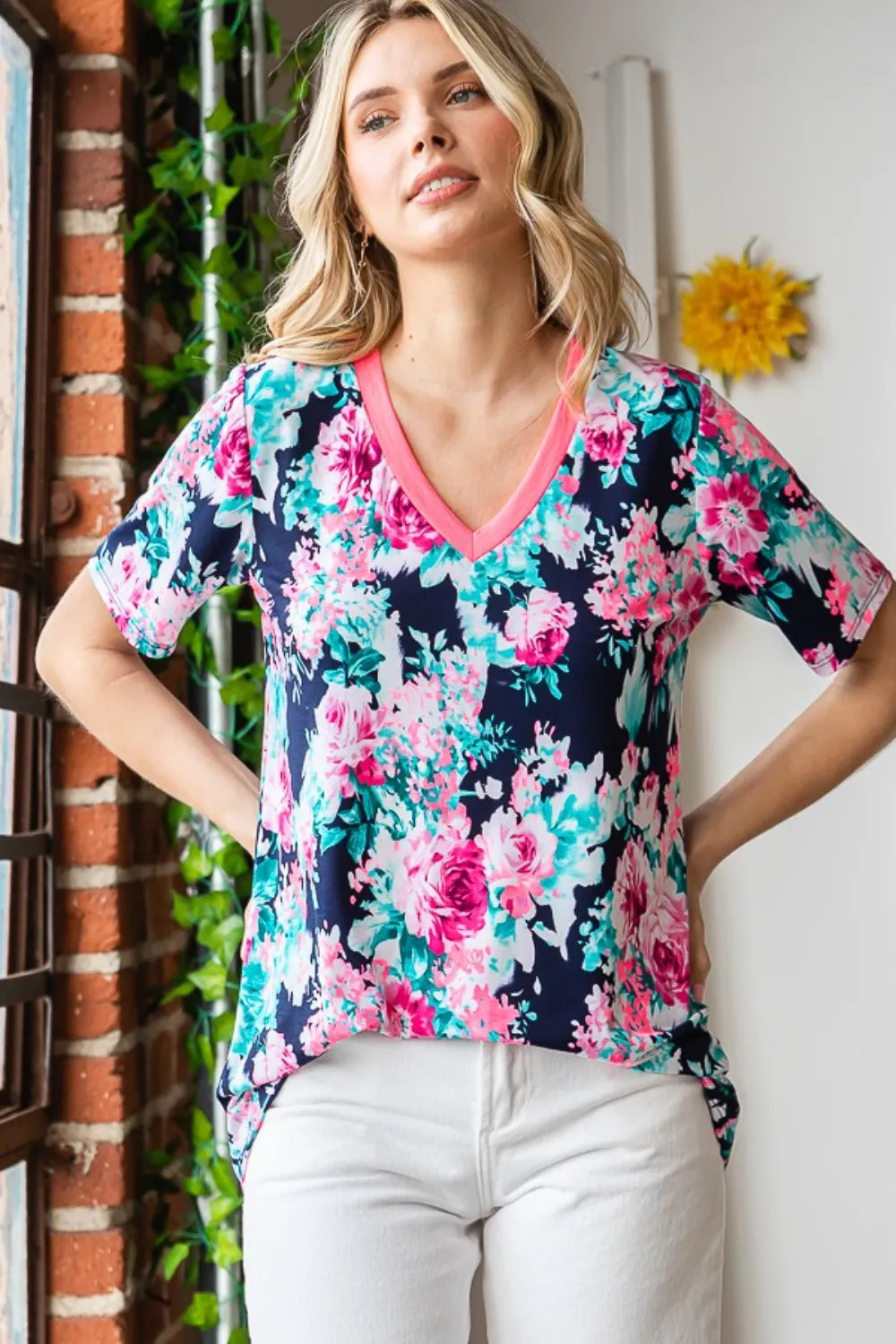 Heimish Full Size Floral V-Neck Short Sleeve T-Shirt 416c5212-6824-4cb1-8e21-185682f1c5bd-Max