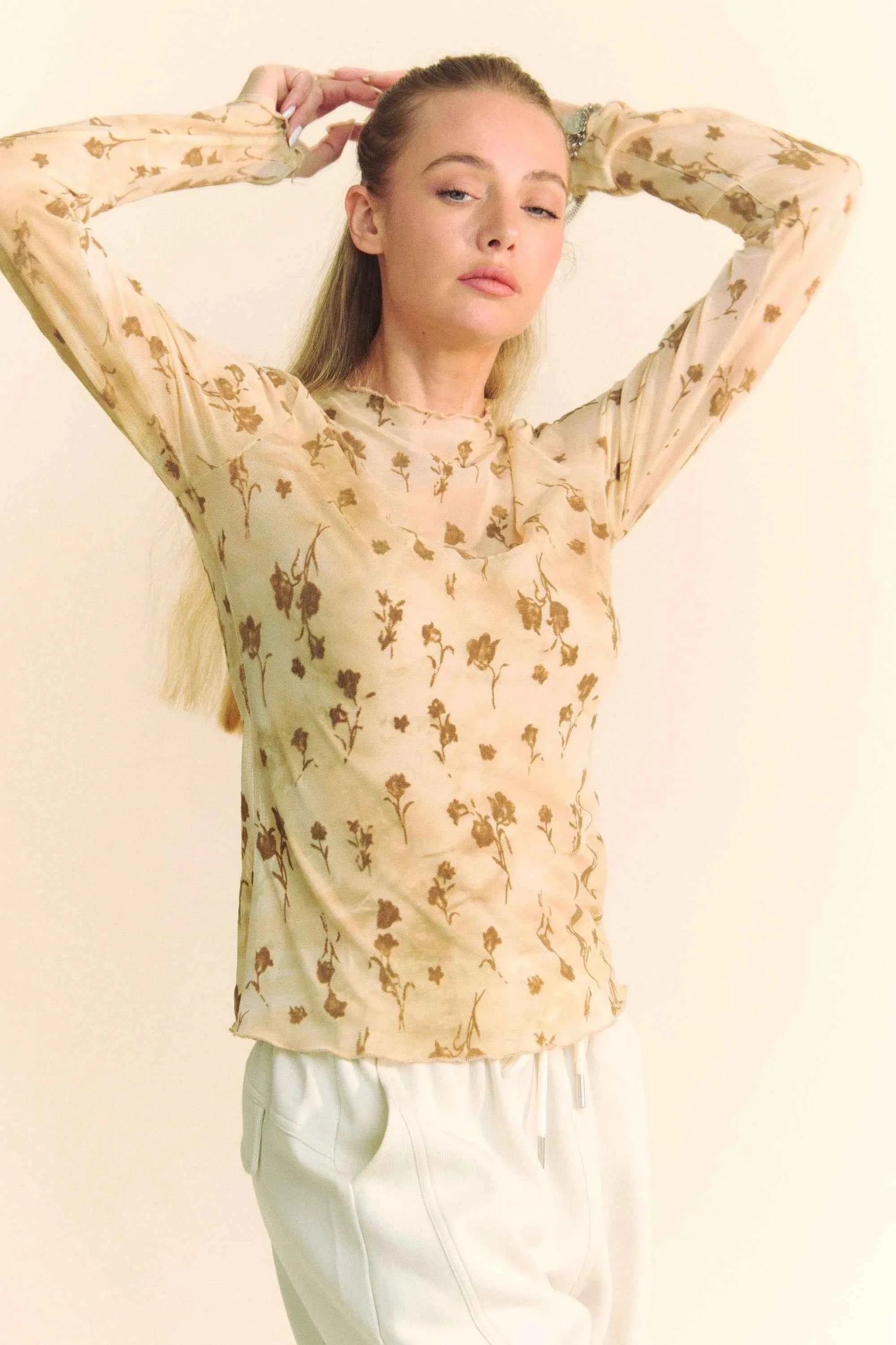 Davi & Dani Floral Mesh Long Sleeve Sheer Layering Top 4170523fa3cd4ef1b972c1352531de95-Max-Origin