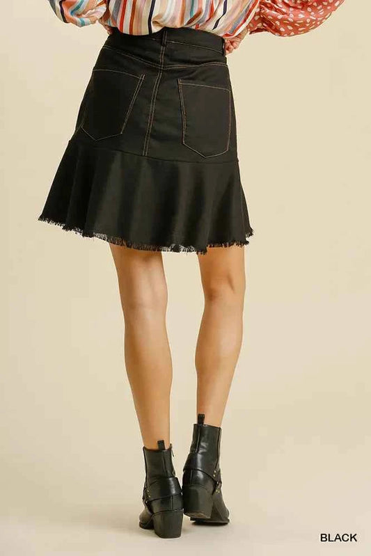 Linen Blend 5 Pockets High Low Skirt with Frayed Hem 4170f0fb-1fad-4b97-9c0f-701fad7e0218-Max-Origin