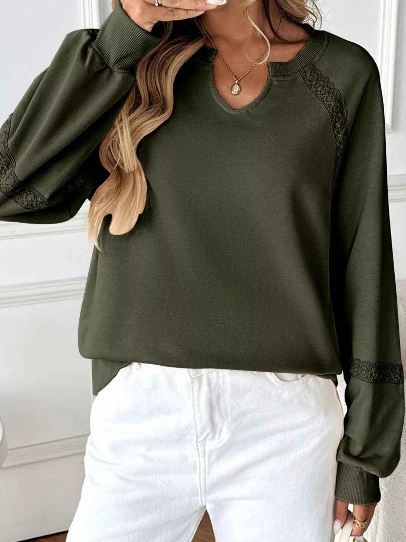 Notched Raglan Sleeve Sweatshirt Black Forest 4172dbb6-1750-42f0-8598-51e3bad8aaa2-Max-Origin