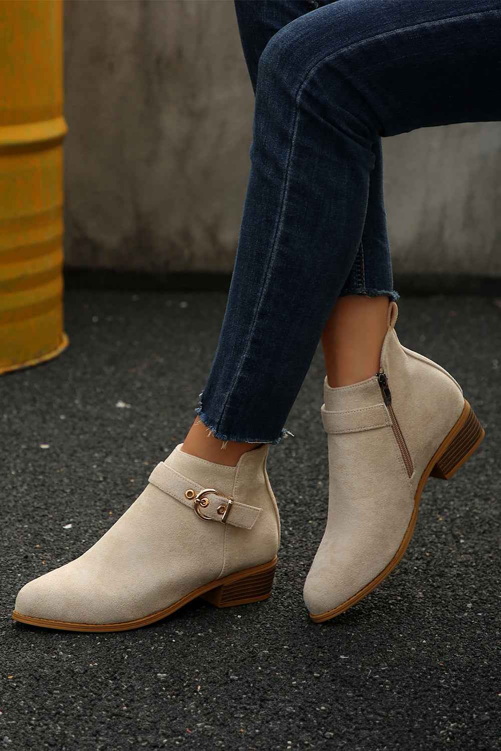 Beige Retro Pointed Toe Ankle Boots 417a1713d967fe9d