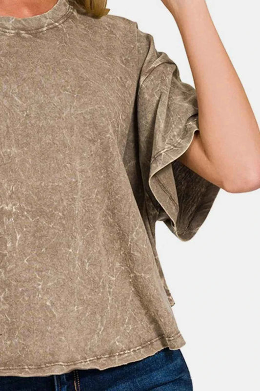 Washed Round Neck Drop Shoulder Cropped T-Shirt 417d7c67-1d64-47c6-a916-f75d986c29e7-Max