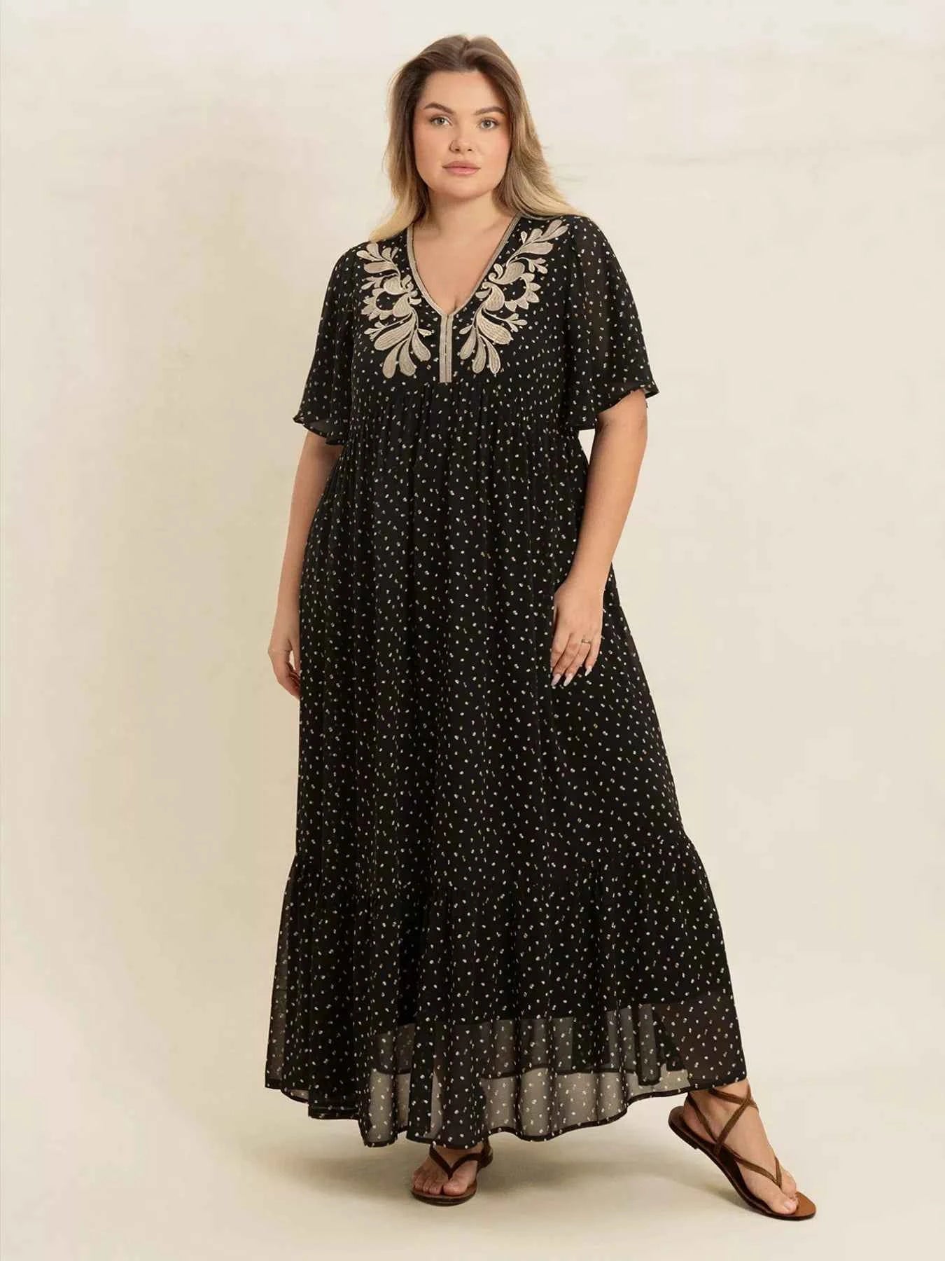 Plus Size Printed V-Neck Flutter Sleeve Maxi Dress 417fb61e-aee4-46fc-8761-410838542f69-Max-Origin