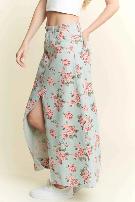 Full Size Floral Print Front Slit Denim Maxi Skirt Plus Size 41832ecae7a348949bab5f6092503bb0-Max-Origin