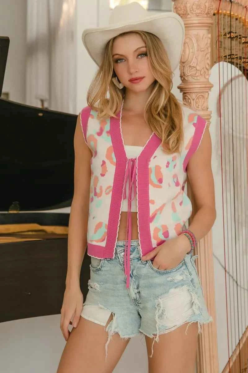 BiBi Leopard Sweater Vest With Front Tie and Scallop Detail 4188ff63820b4ea39823cf2867c03cc9-Max-Origin