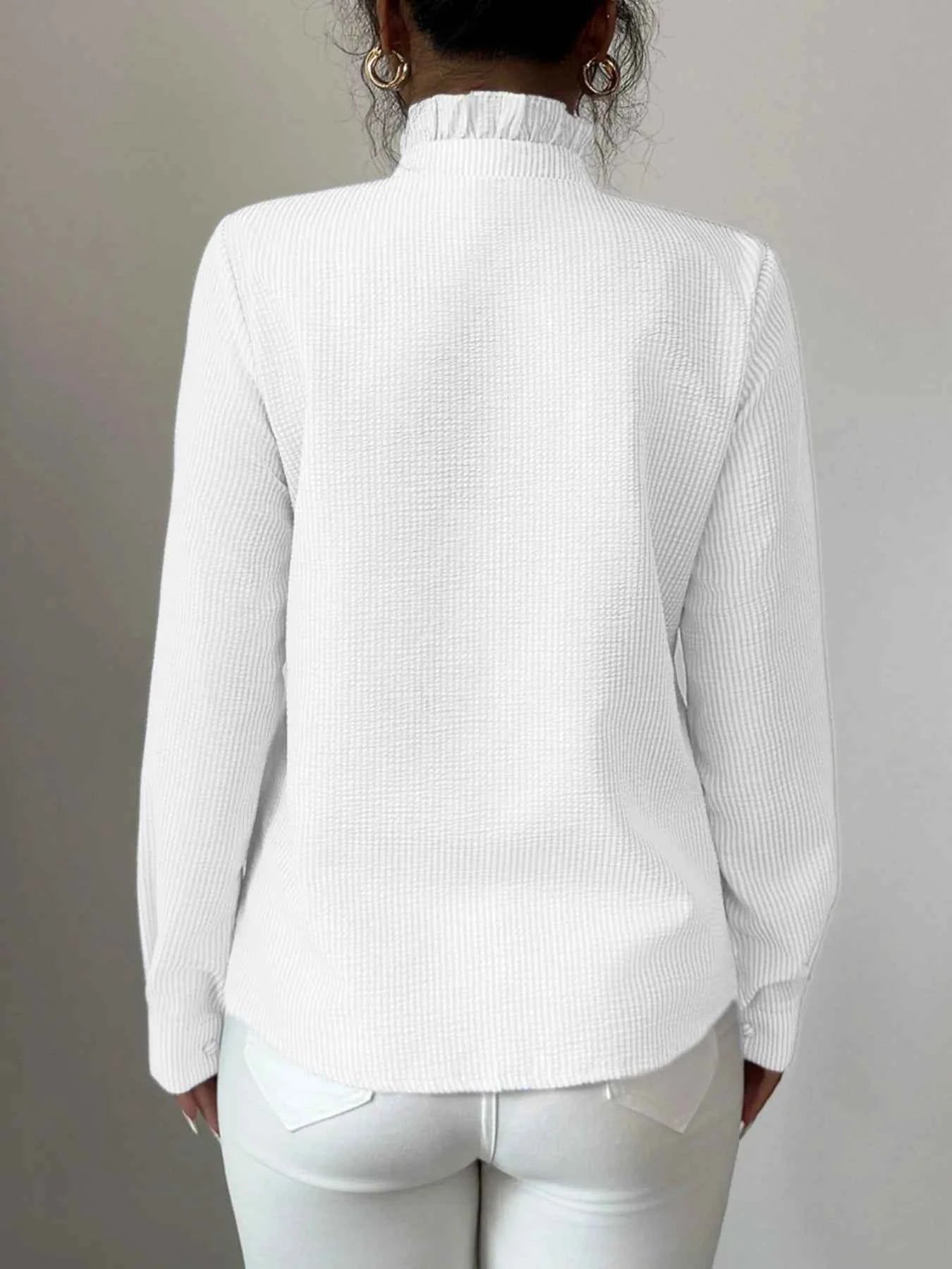 Ruffle Front Striped Button-Up Shirt 418d84f8-3af1-46b4-b22c-4de477ac1a60-Max-Origin