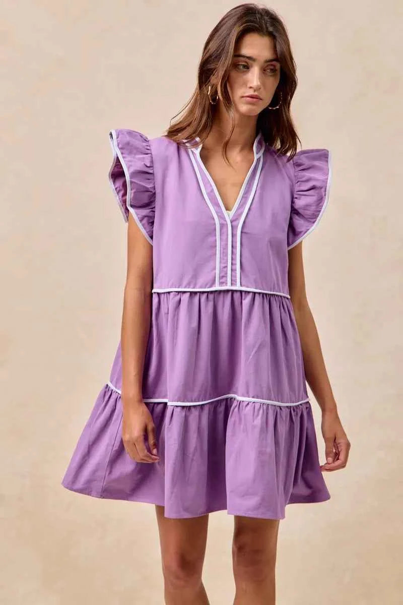 BiBi Gameday Theme Contrast Binding Ruffled Dress 4194559e0158498f986b06fb6dc5c31e-Max-Origin