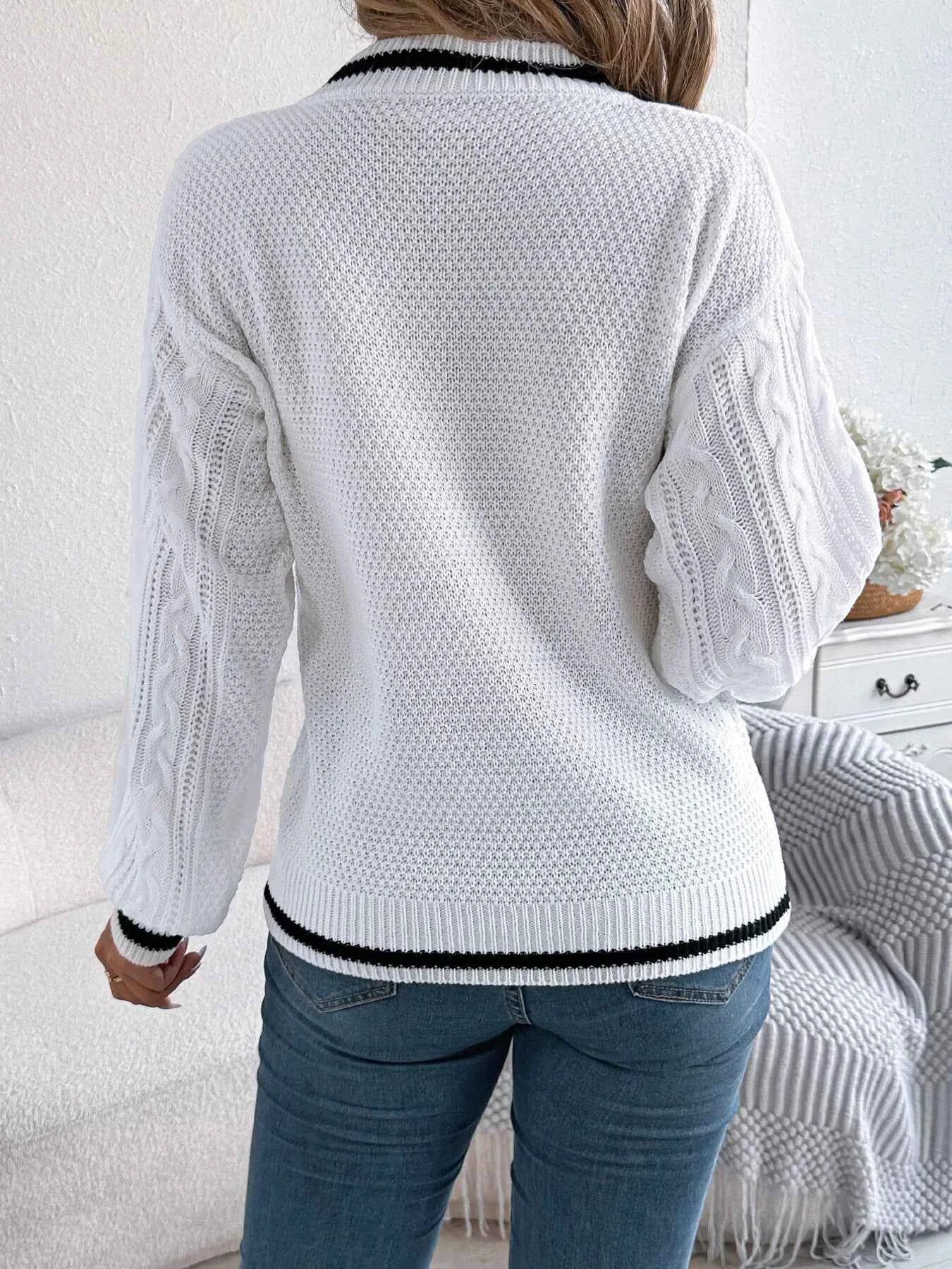 Cable Knit V-Neck Long Sleeve Sweater 4194cb911d2a455e95f74e0b2032648f-Max-Origin