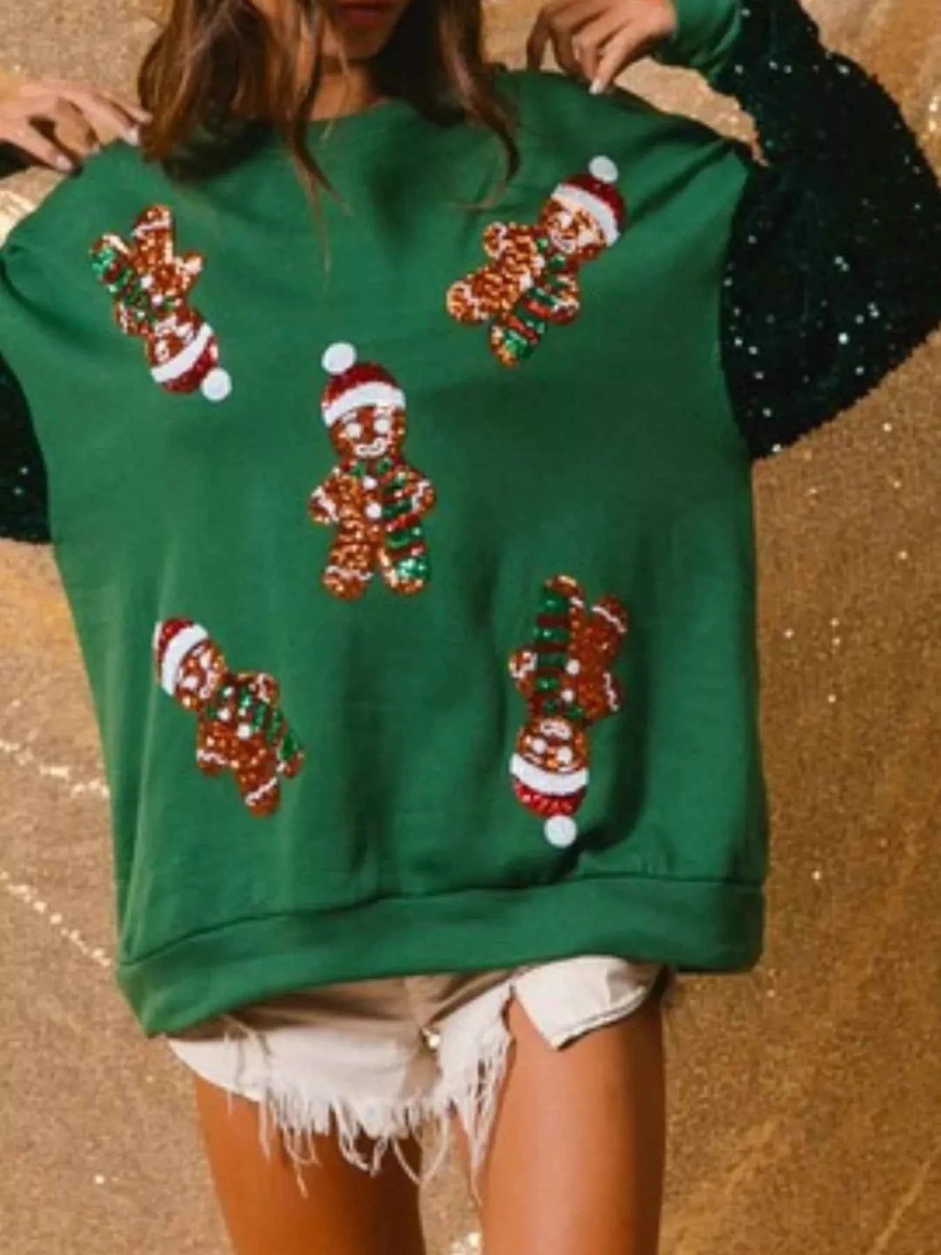 Christmas Theme Sequin Long Sleeve Sweatshirt Gingerbread man 419759e4-99ee-4489-9b70-019344e73874-Max-Origin