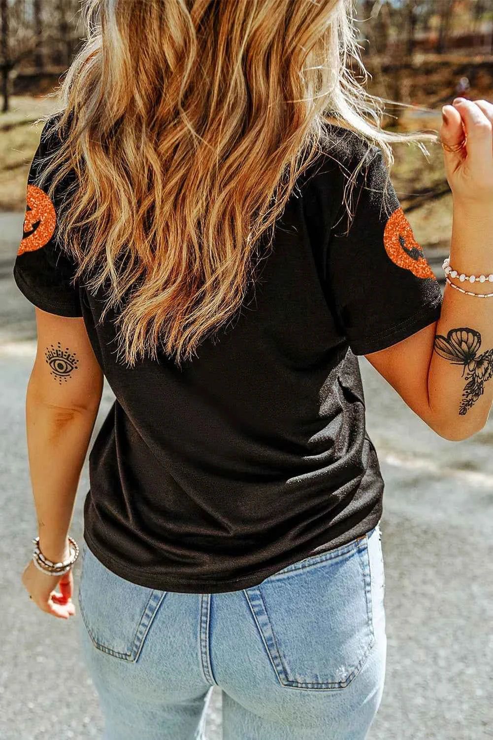 Full Size Glitter Jack-O'-Lantern Round Neck Short Sleeve T-Shirt 41978eec-e8bc-4cf5-af45-7cb76f0017ff-Max