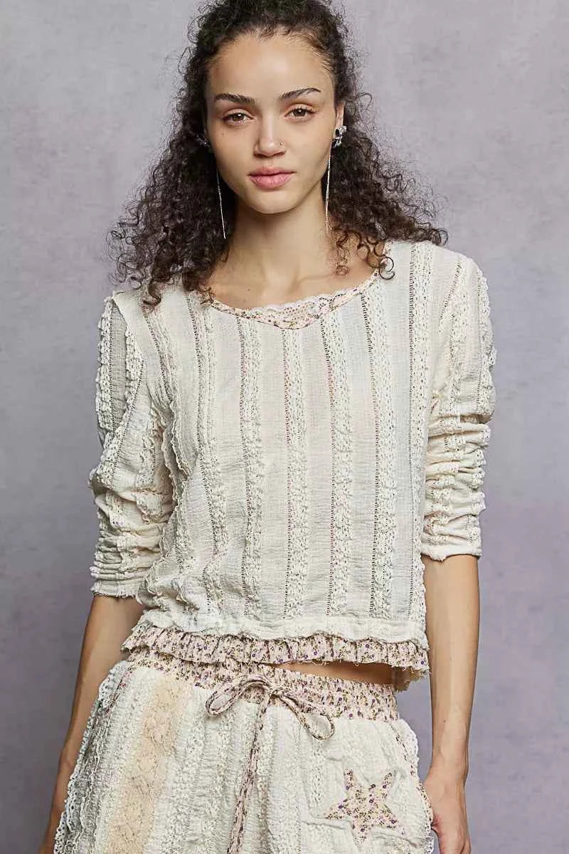 POL Texture Long Sleeve Blouse with Floral Ruffled 419e72f2-b5a3-4e90-a55a-12447a51177c-Max-Origin