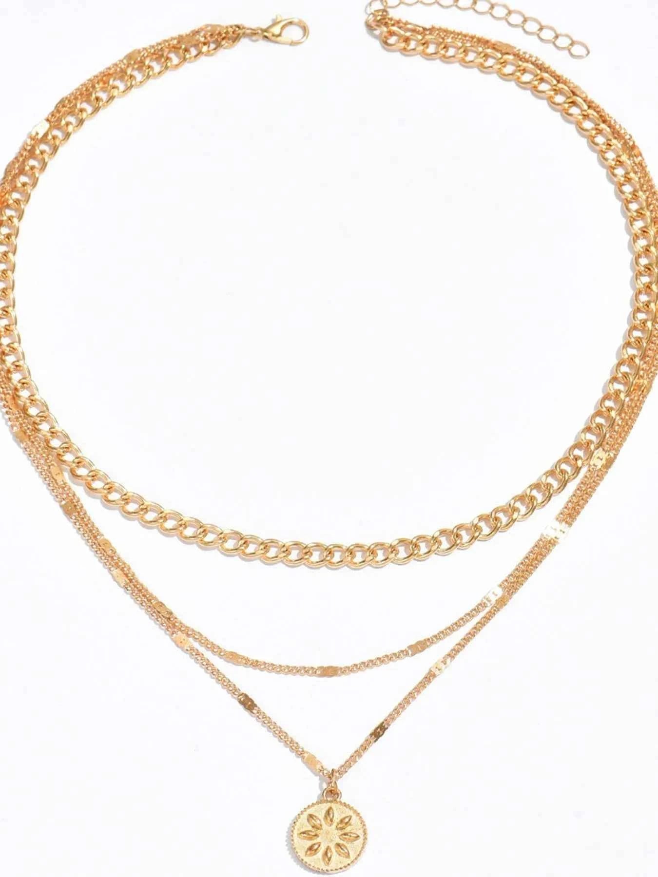 18K Gold-Plated Layered Necklace with Sun Medallion Pendant 419eab34-aedc-4eab-b910-69a49d24de4e-Max-Origin