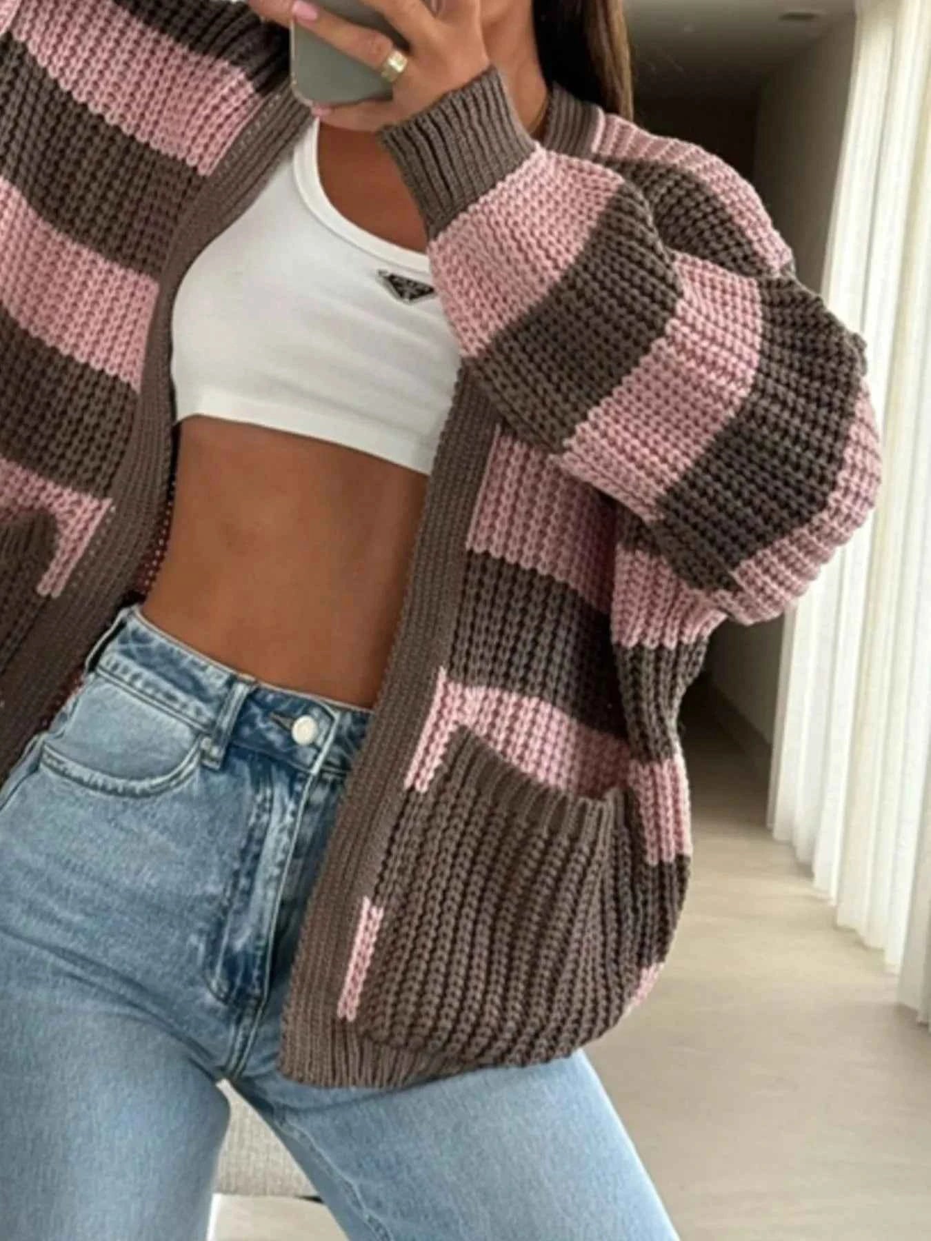 Striped Open Front Long Sleeve Cardigan Pink 41ab54f3-8a74-4f86-ad71-988d8d0a4ba0-Max-Origin