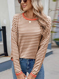Striped Contrast Round Neck Long Sleeve Sweater Caramel 41ace149-bd88-4b63-a6a8-b72ede33caac-Max
