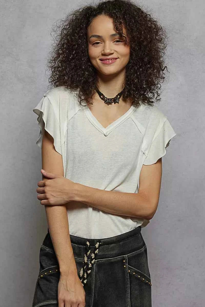 POL V-Neck Short Sleeve T-Shirt with Ruffle Sleeve 41afe102-b1a2-4349-83ee-b544abe7a6b7-Max-Origin