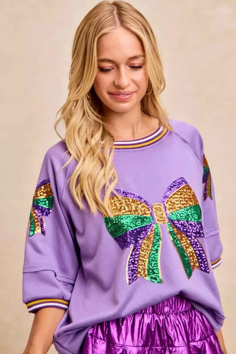 BiBi Mardi Gras Theme Ribbon Sequin Patched Top 41b246f520ee43a789b4e7dfe880904b-Max-Origin