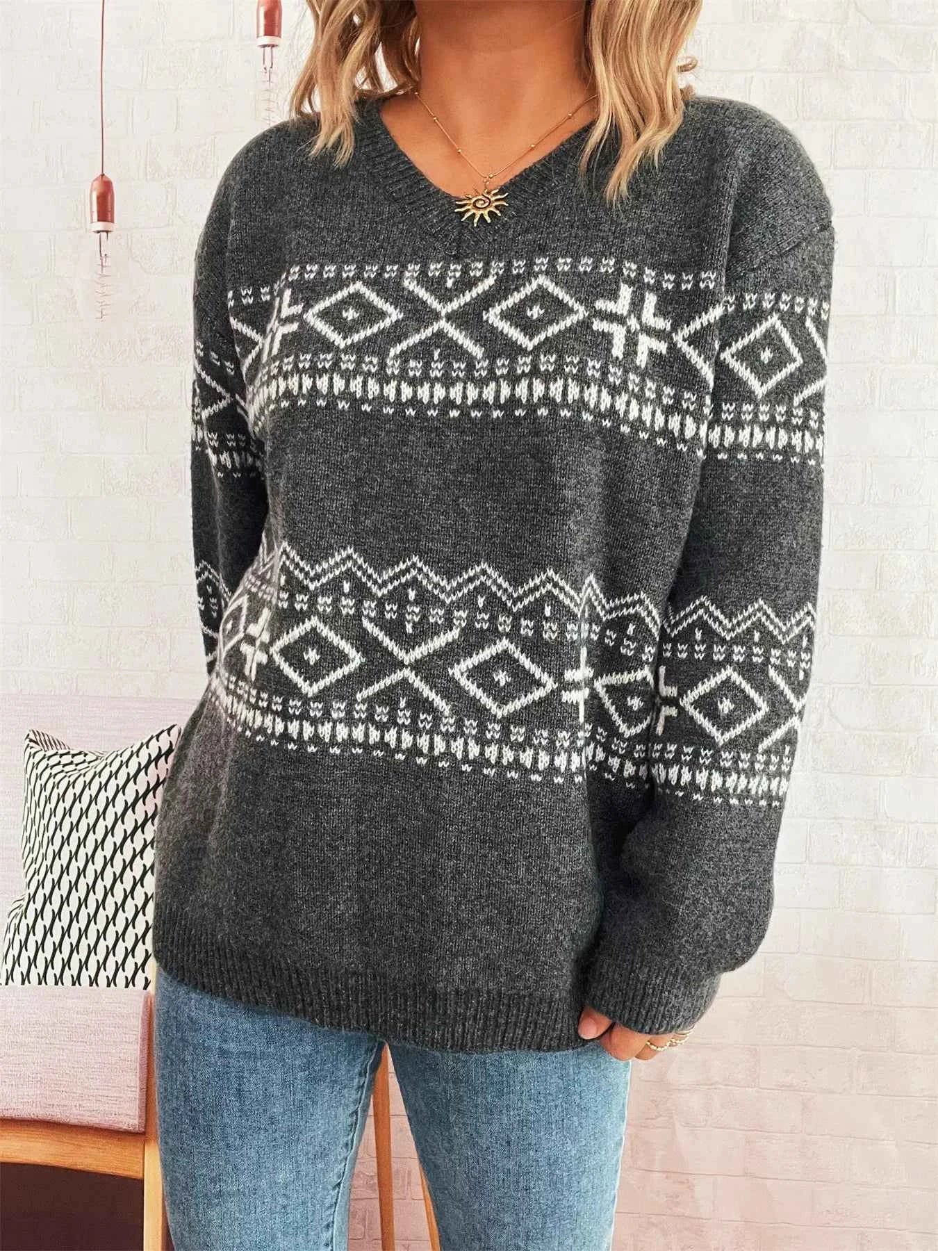 Geometric Dropped Shoulder Long Sleeve Sweater 41b7f1e066414fe4891b5ec8b64dce60-Max-Origin