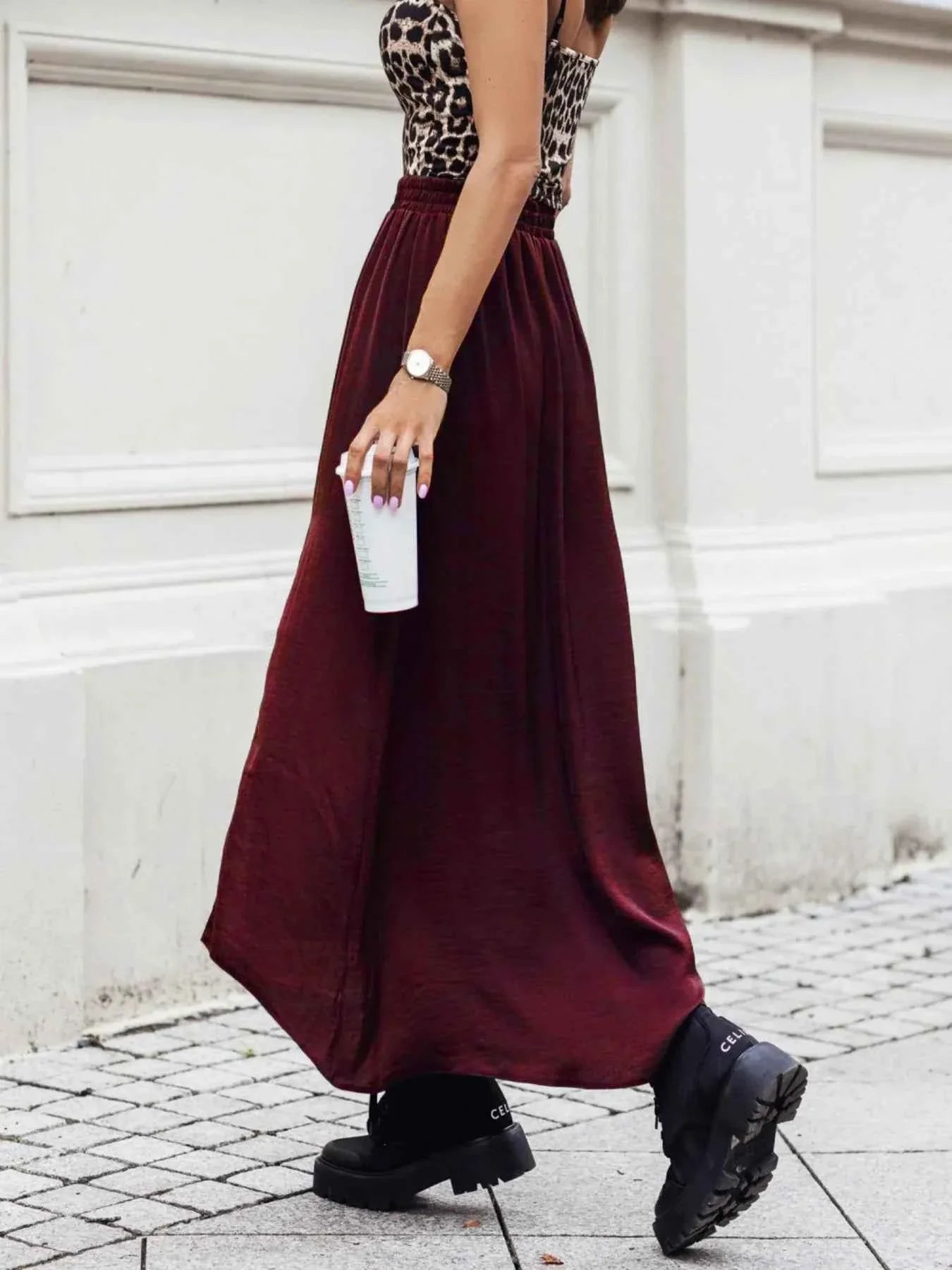 Elastic Waistband High-Slit Maxi Skirt 41b895ca2c0948359a982a828ca846fa-Max-Origin